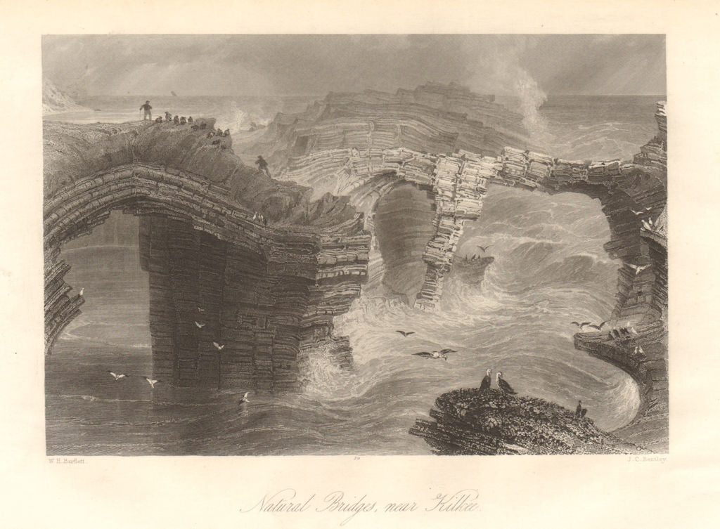 Natural Bridges of Ross, near Kilkee, County Clare. Ireland 1843 old print